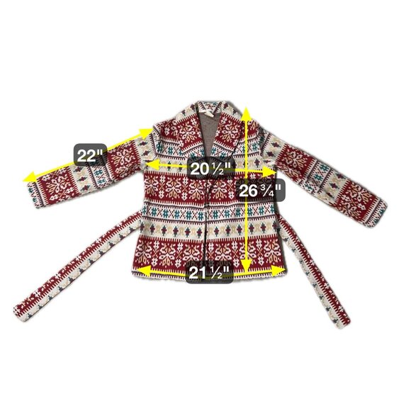 Vintage Cardigan Jacket 1970s Jane Colby USA Aztec Belted Maroon Teal Medium - Picture 8 of 8